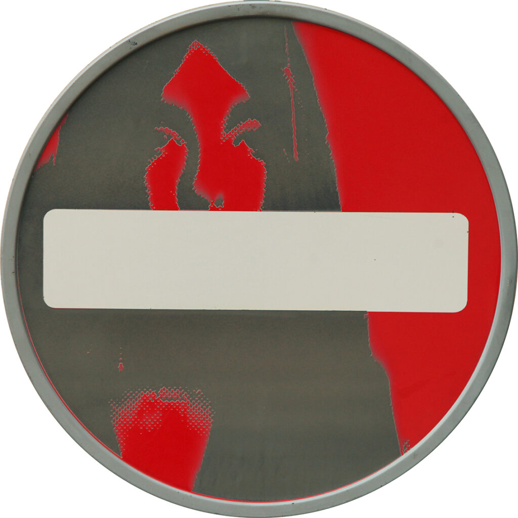 Untitled, from the “Discourse” series ,2019,  Laser carving on Traffic sign,65 cm